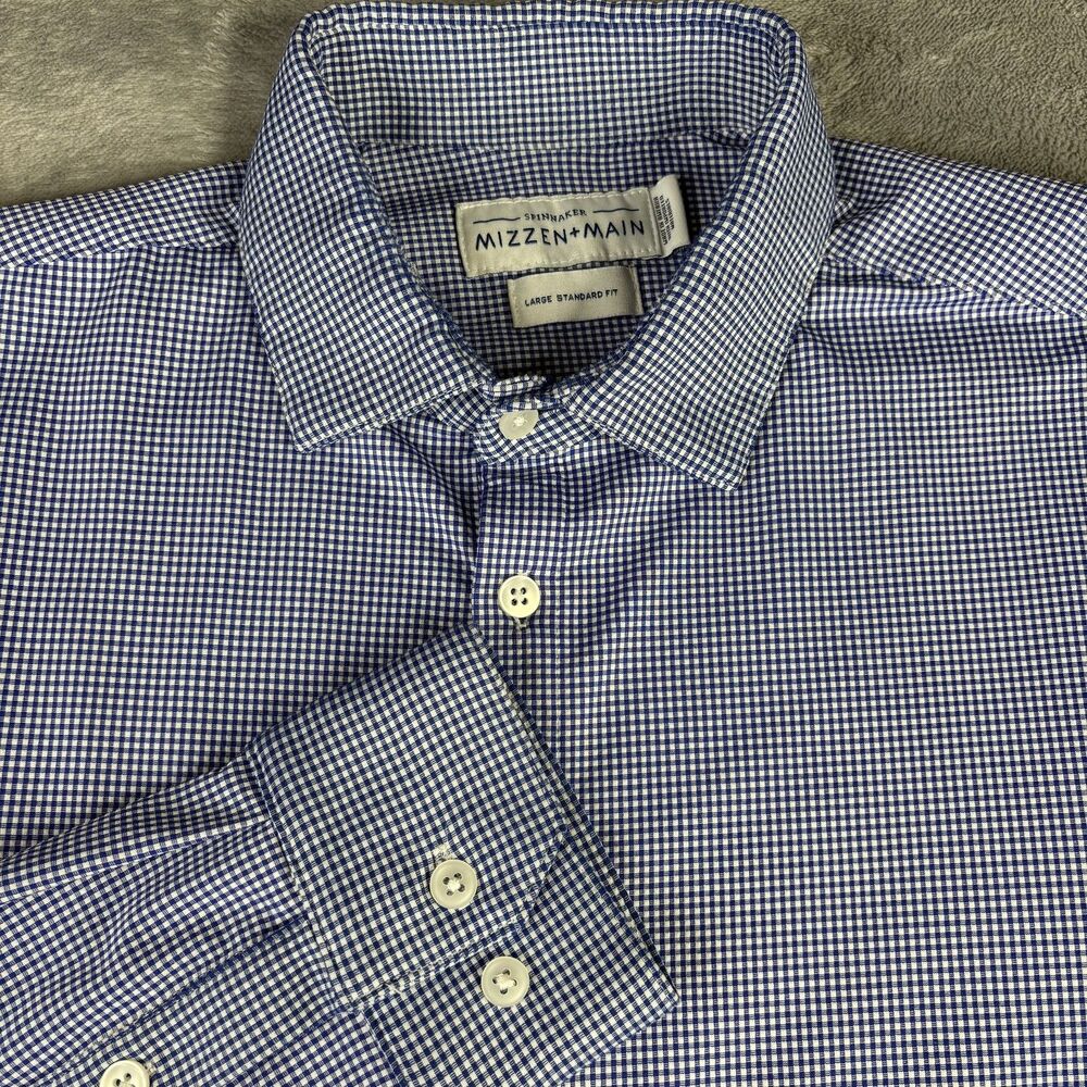 Mizzen Main Shirt Mens Large Blue White Check Spinnaker Performance Stretch USA‎